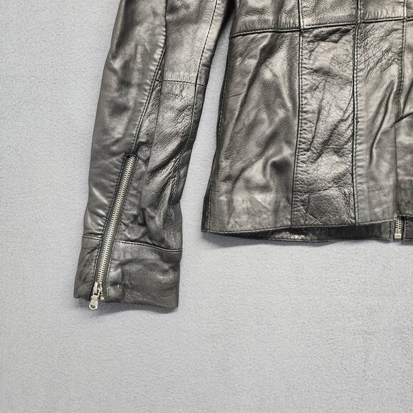 Vintage Guess Leather Jacket Womens Small Black Classic Moto Biker - Picture 14 of 15